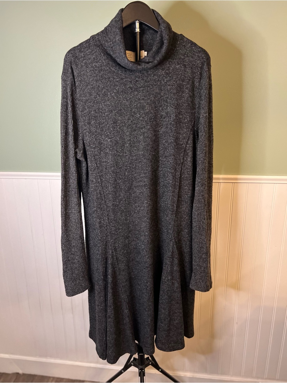 Anthropologie Saturday/Sunday Charcoal Gray Cowl Neck Swing Tunic Dress. Size XL